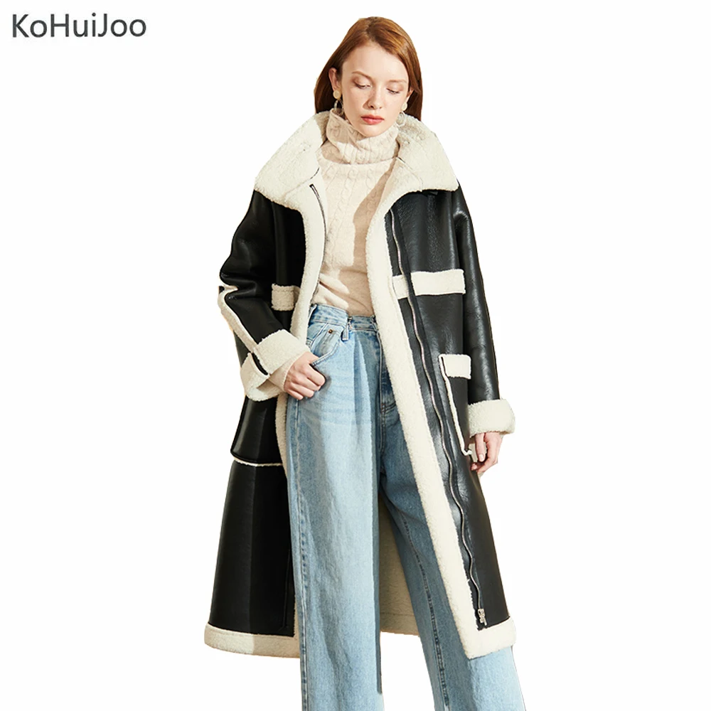 KoHuiJoo/зимнее пальто из овечьей шерсти для женщин модные Лоскутные толстые теплые