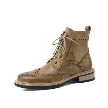 

Genuine Leather ladies Boots Round Toe Thick Heels women boots Autumn Winter 2020 Newest Party Casual Basic Shoes Woman