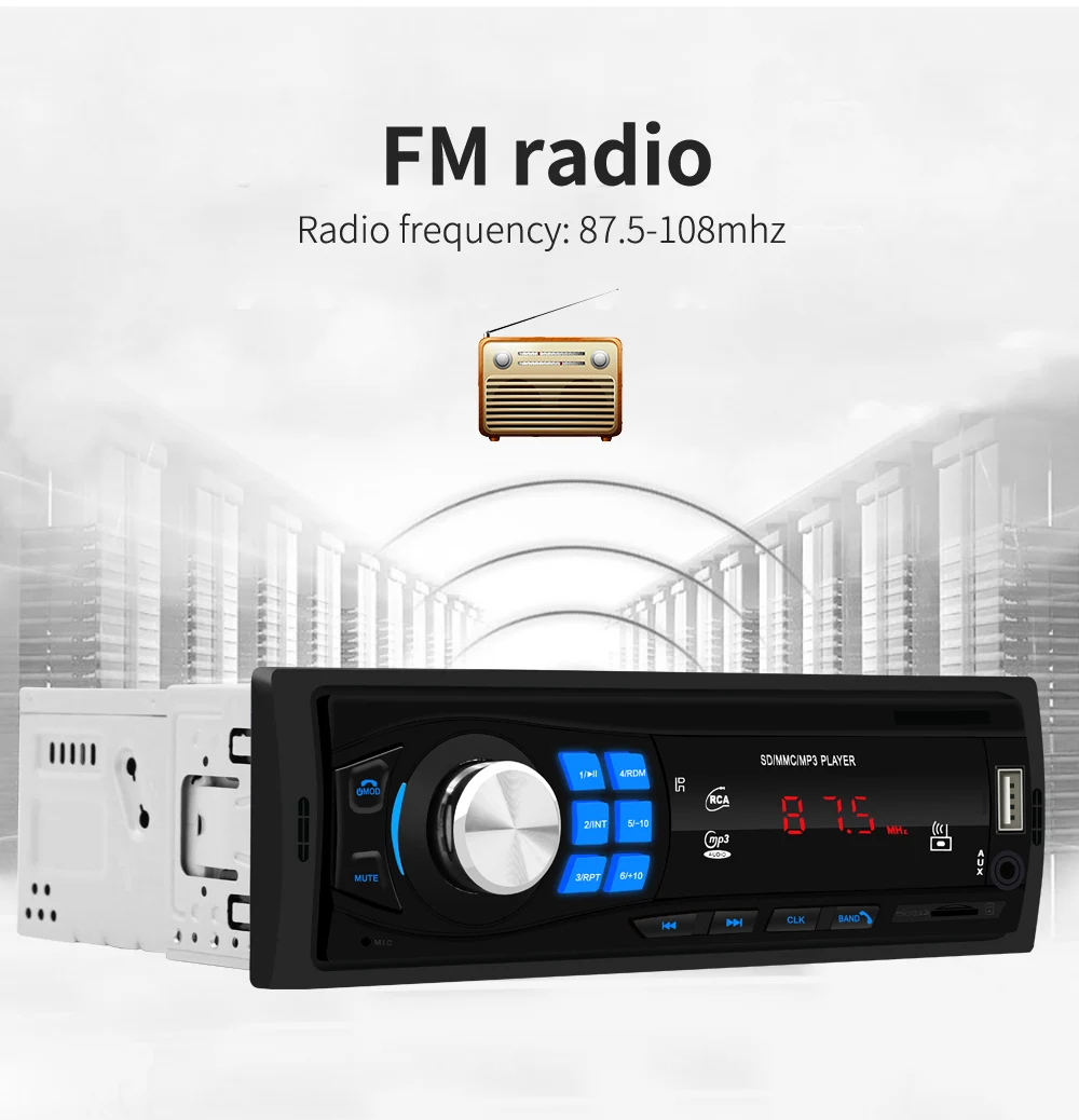 Autoradio 1DIN Car Radio Stereo In-Dash Bluetooth Audio TF/USB/AUX/FM Head Unit MP3 Player