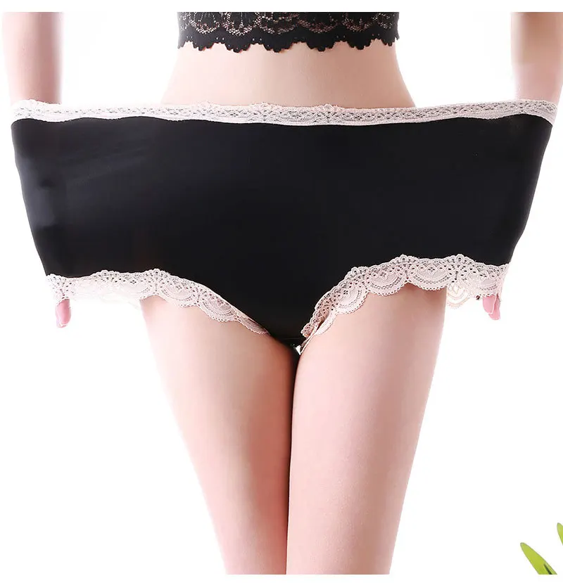 New High-grade Satin Ice Silk Soft Breathable Lace Sexy Lingeries Underwears Lady Panties Plus Size 6XL Women's Briefs high waisted seamless underwear