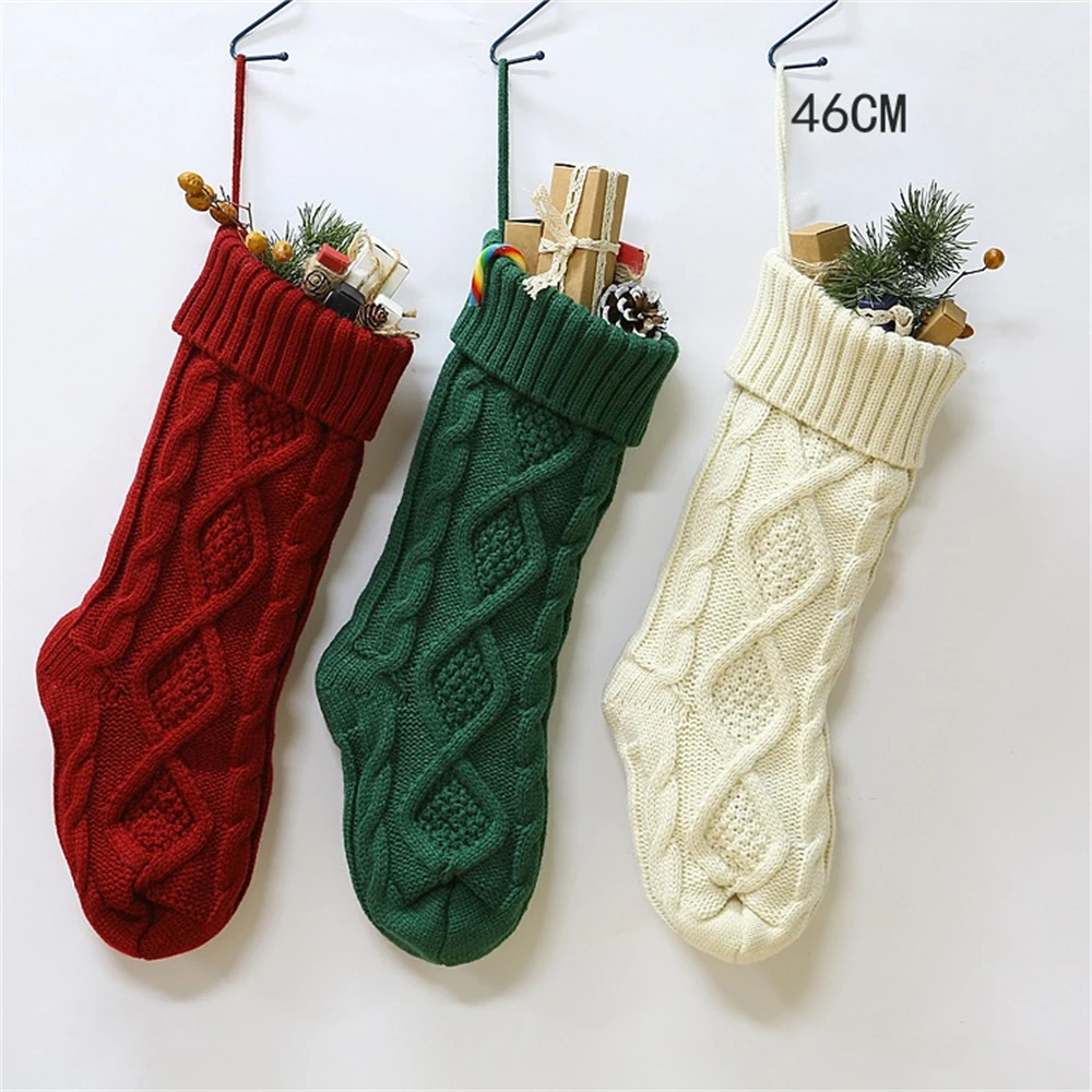 

Large Christmas Knitted Stockings Decor Festival Gift Bag Fireplace Xmas Tree Hanging Ornaments Decor Christmas Sock Candy Bag