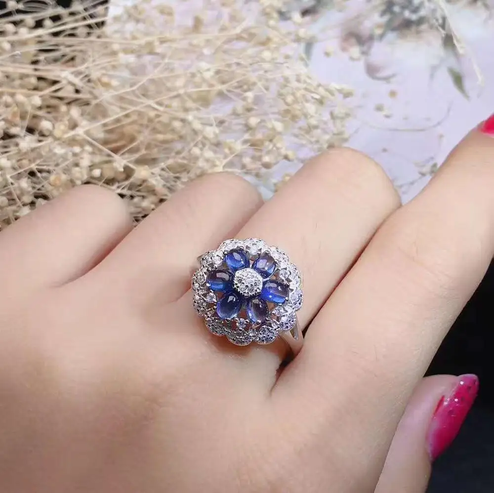 Цветок стихийных бедствий и настоящий синий сапфир обручальное кольцо для