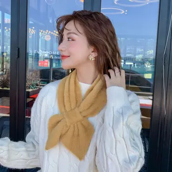 

Winter Women Girls Student Faux Fur Scarves Scarf Thickening Keep Warm Imitating Rabbit Hair Cross scarf Collar