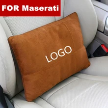 Suede Fabric Car Seat Back Waist Pillow Lumbar Support Rest Pillow For Maserati logo Ghibli Quattroporte Granturismo Ghibli