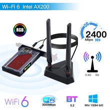 Carte réseau WI Fi 6 PCI E 802.11AX, 3000 mb/s, Bluetooth 5.1, adaptateur RGB sans fil, double bande, pour ordinateur de bureau et de jeu, 2.4/5 ghz, Intel AX200