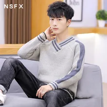 BO, мужской свитер с v-образным вырезом,, для отдыха, Джокер, укороченный свитер, молодежный, qiu dong