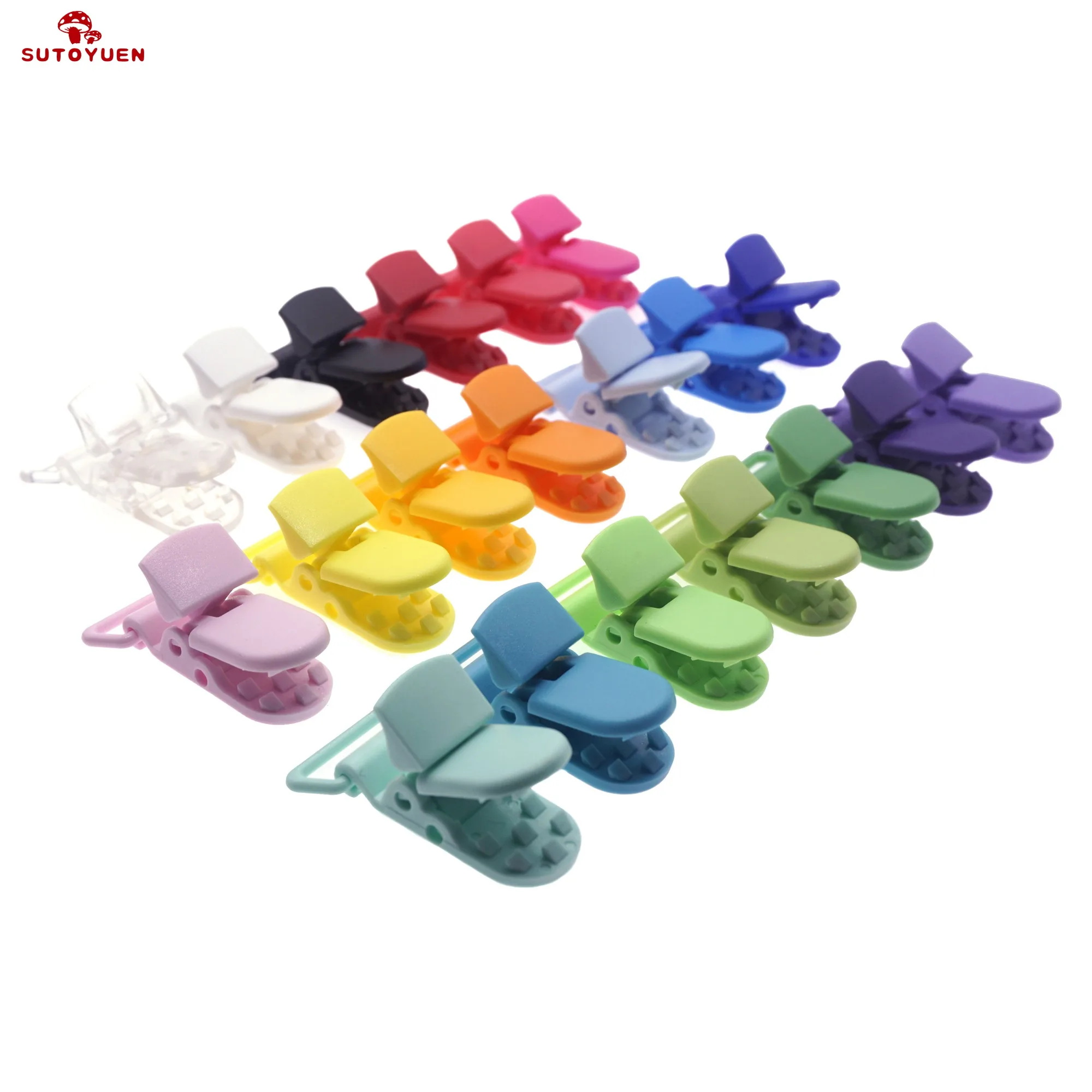 

Wholesale 100 sets of Man baby Dummy Plastic Clip D shap Plastic Pacifier Clips Soother Clip For Baby 20 mm