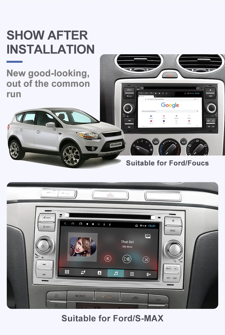 Discount Isudar H53 Car Multimedia Player GPS Android 2 Din For Ford/Mondeo/Focus/Transit/C-MAX/KUGA 8 Core RAM 4GB DVR Autoradio DSP DVD 2