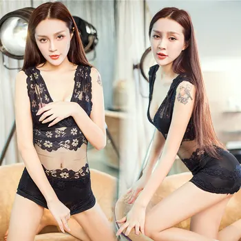 

Sexy erotic lingerie lace sling pajamas large size transparent tight one-piece uniform temptation suit
