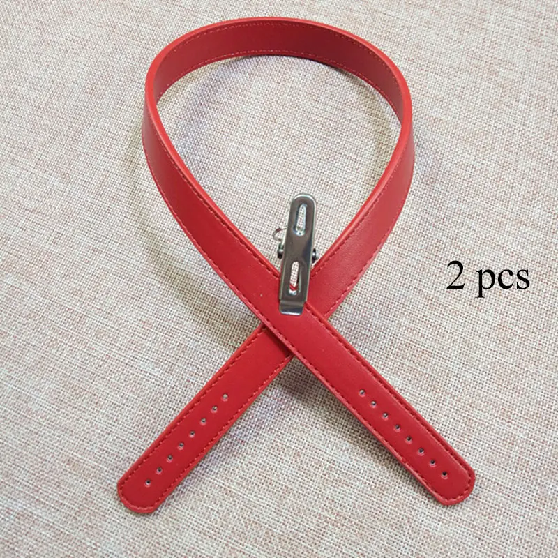 2Pcs/Pair 62cm PU Leather Bag Strap Handle Bag Belt Women Handbag Handle Solid Color DIY Replacement Shoulder Bag Accessories - Цвет: Красный