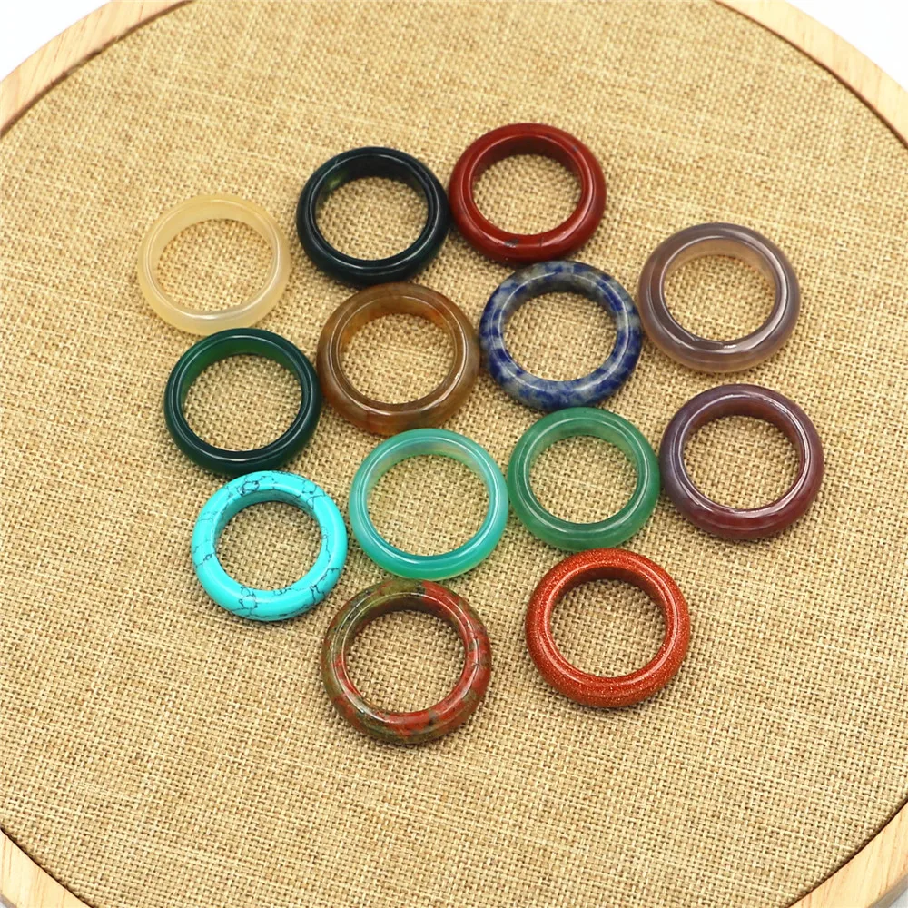 

Fashion Lady 18mm Women Multicolor Real Natural Stone Ring Men Rings Elegant Nature Stone Ring Jewelry High-Quality Wholesale