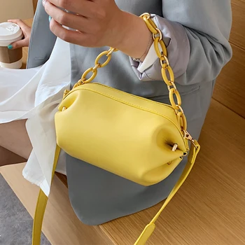

Acrylic Chain Pillow Bags for Women 2020 Casual Pu Leather Purses and Handbags Ladies Shoulder Messenger Bag Simple Female Sac
