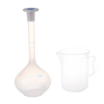 

500Ml Long Neck Clear White Plastic Volumetric Measuring Flask & 1000ML Clear Plastic Graduated Laboratory Measuring