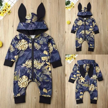

Newborn Baby Girl Boy Romper Jumpsuit Long Sleeve Autumn Winter Toddler Baby Clothing Leaf Printed Rabbit Ear Infant Romper D30