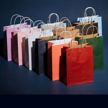 

10Pcs/lot Gift Bags with Handles，Kraft Paper Shopping Bags Party Bags packaging bags for Commercial custom packaging bags