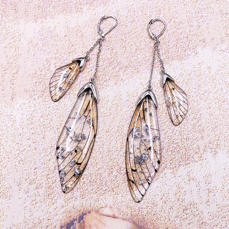

New Fairy Simulation Double Wing Earrings Insect Butterfly Wing Drop Earrings Foil Crystal Earrings Sweet Wedding Jewelry