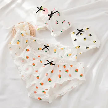 

SP&CITY Sexy Fruit Panties Strawberry Women's Underpants Crotch Seamless Thong Cotton Antibacterial Underwear Mid-waist Breifs