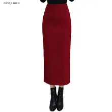 Элегантная утолщенная Зимняя шерстяная юбка-карандаш цвета красного вина для женщин, повседневная сексуальная женская теплая шерстяная юбка макси с разрезом и высокой талией для женщин