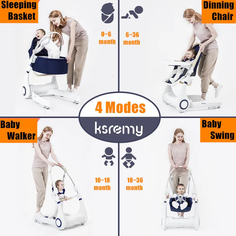Multifunctional Baby Dinning Chair Baby Swing Walker Sleeping Basket 4 In 1 Chair Suitable For Newborn To 36 Month