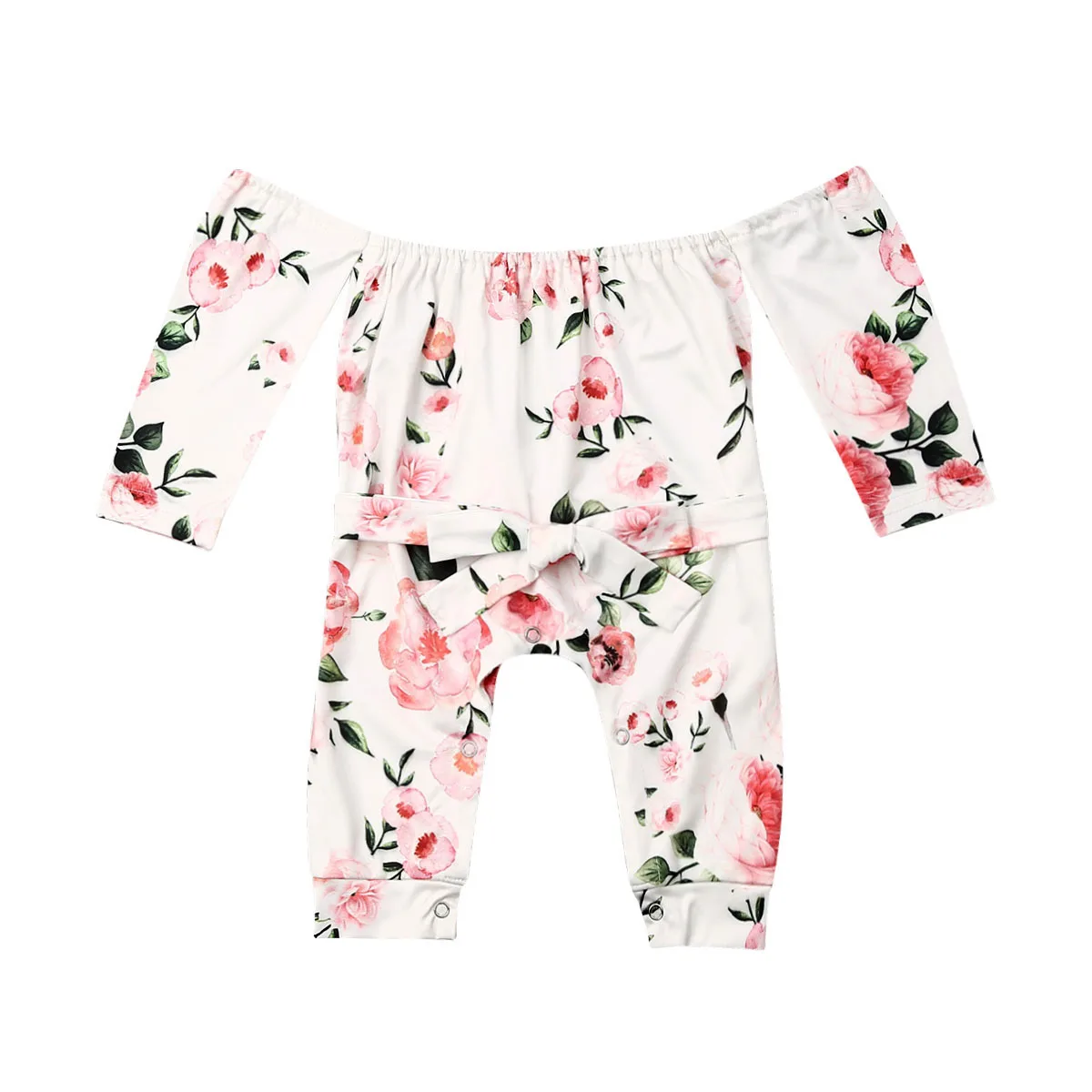 Детские комбинезоны для маленьких девочек 0-18 месяцев; 3 цвета; комбинезон с открытыми плечами и цветочным принтом; верхняя одежда - Цвет: Белый