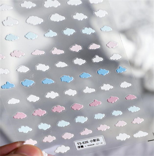 Colorful Clouds & White Clouds Pattern High Quality 5D Engraved Nail Stickers Nail Art Decorations Nail Decals Design