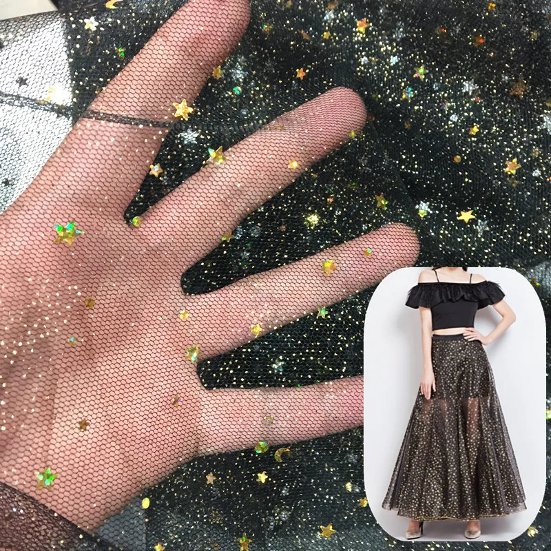 Tissus Австралийский метр горячая штамповка марля юбка-одуванчик свадебное платье Сценическое украшение ткань с блестками Чистая Пряжа Ткани