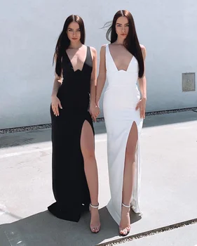 

Ladies Sexy V Neck Spaghettli strap Sleeveless White Black Maxi Long Bandage Dress 2019 Elegant Designer Party Dress