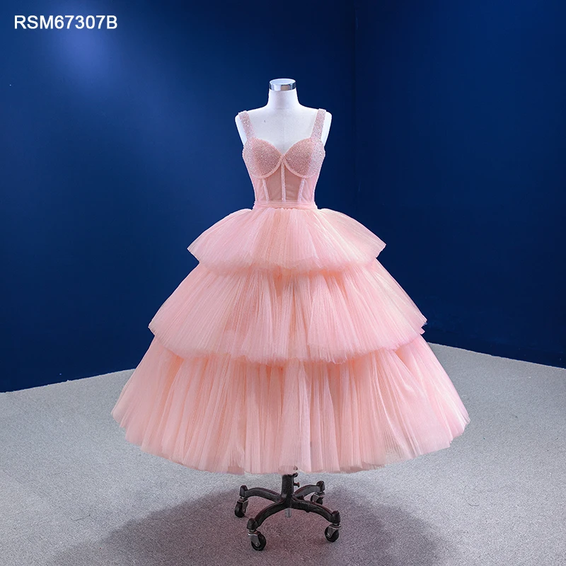 RSM67307B Sexy Beaded Dinner Dresses For Women Princess Shiny Spaghetti Straps Serene Hill Pink Dress Elegant فستان سهره فخم 1