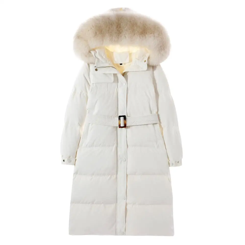 Women's Down Coat Winter Long Warm Jacket Fox Fur Collar Belt Female Padded Ladies Outwear | Женская одежда