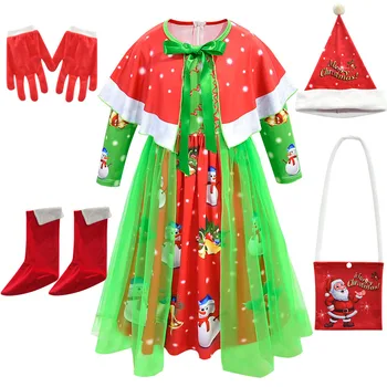

Kids Dresses For Girls Long Sleeve Santa Snowflake Print Dress New Year Costume Princess Dress Kids Christmas Clothes Vestidos