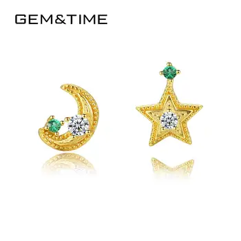

Gem&Time Authentic 925 Sterling Silver Moon Star CZ Stud Earrings For Women 18K Gold Plated Earrings Statement Fine Jewelry