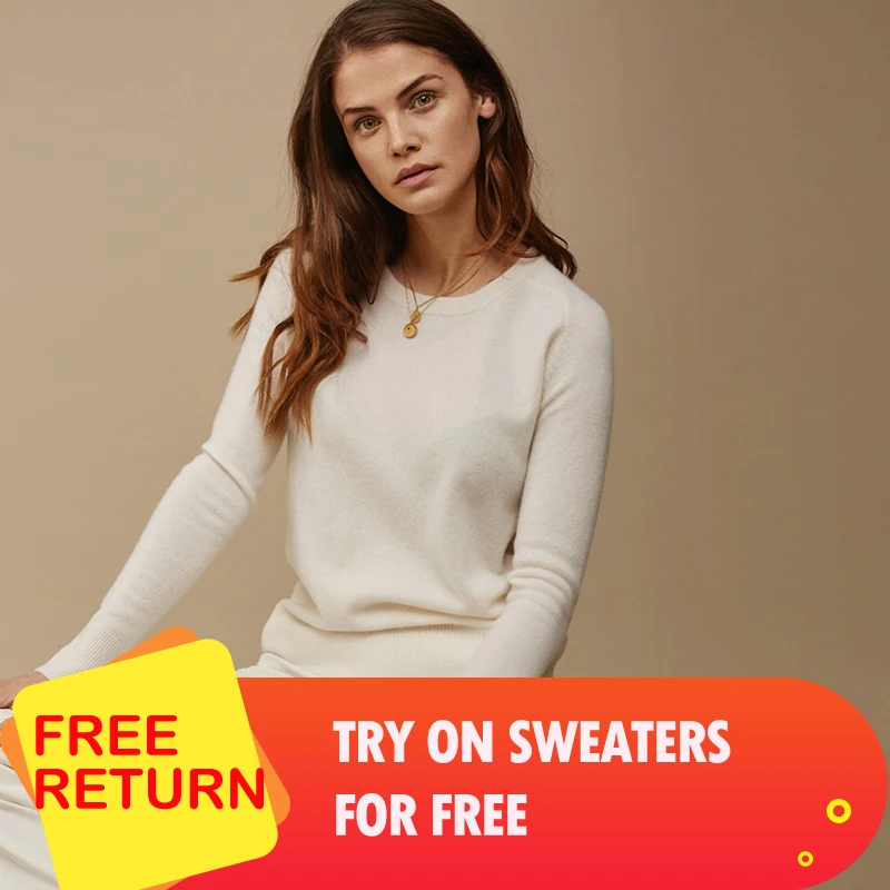 adohon 2020 woman winter 100% Cashmere sweaters knitted Pullovers jumper High Quality Warm Female O-neck Black white cheap top