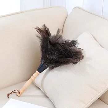 

NEW-Anti-Static Ostrich Feather Fur Brush Duster Dust Cleaning Tool Wooden Handle