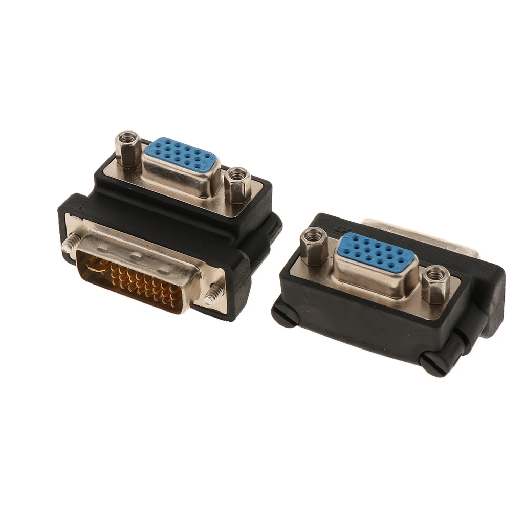 2 шт. 90 градусов вниз угловой DVI 24 + 5 папа до 15 Pin VGA Женский адаптер для