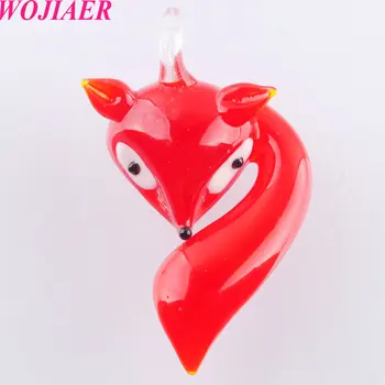 

WOJIAER 12PCS Red Clever Fox Lampwork Glass Pendant Bead Animal Murano For SP Necklace Cute PH3063