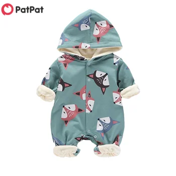

PatPat 2020 New Arrival Winter Warm and Soft Lovely Fox Hooded Long-sleeve Fleece Lining Baby One Piece Baby Clothes