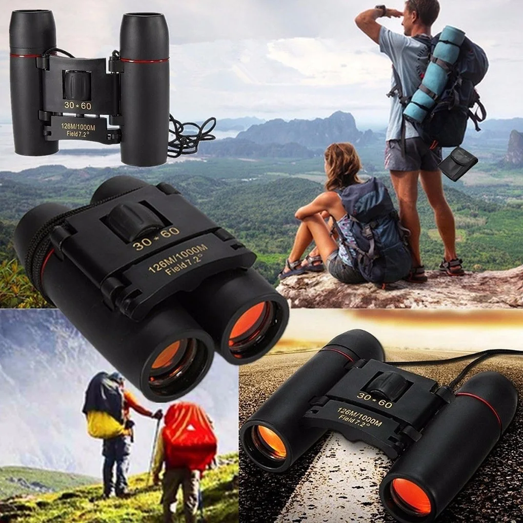 30x60 Folding Compact Zoom Binoculars Low Light Night Outdoor Telescope High Definition 1000M Long Range Binoculars