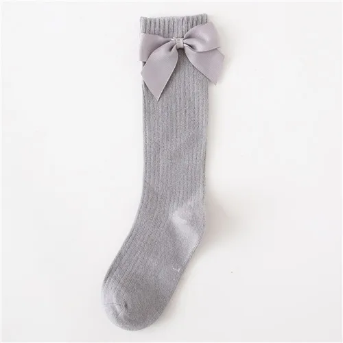 Solid Children Socks With Bows Cotton Baby Girls Socks Soft Toddlers Long Socks For Kids Princess Knee High Socks for Girls 2022 gray