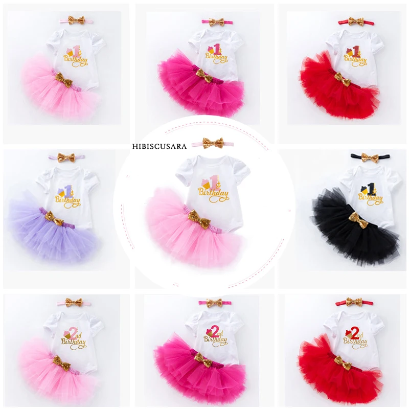 

Newborn Baby Clothing Sets Cotton Romper Tutu Fluffy Skirt Sequined Headband Infant Girl Summer Outfits First Birthday Costumes