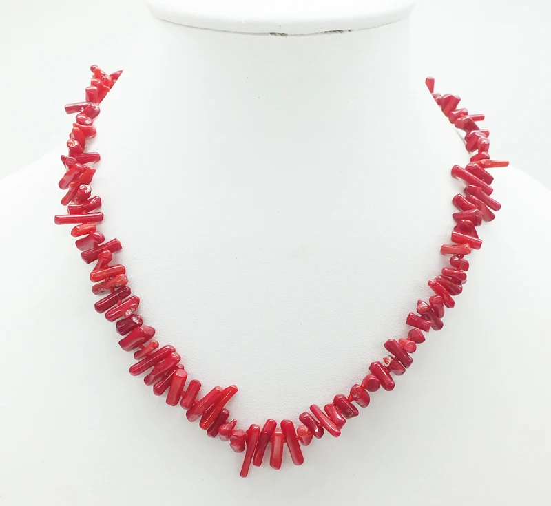 17-inch, irregular hot coral necklace