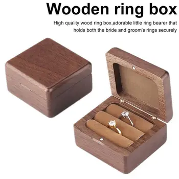 

Square Shaped Wood Ring Box Portable Jewelry Box Holder Engagement Ring Box