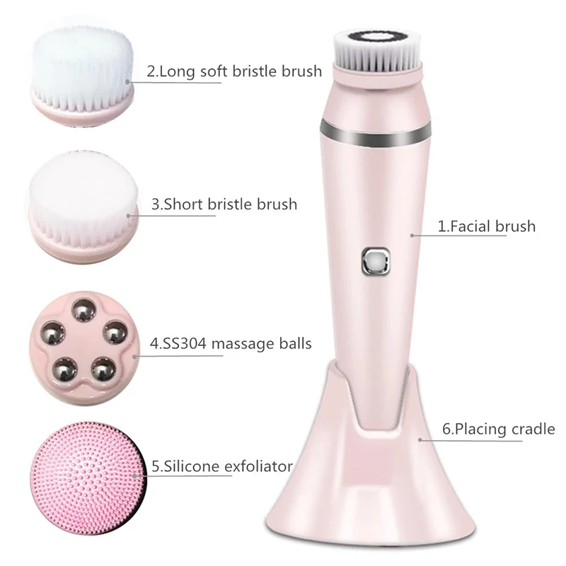 US $23.23 4 In 1 Face Cleansing Brush Sonic Vibration Facial Cleanser Silicone Pore Cleaner Exfoliator Face Washing Brush Roller Massager