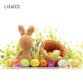 

Laeacco Easter Photography Backdrops Rabbit Plush Toy Colorful Eggs Photo Backgrounds Spring Photophone Blooming Flowers Baby