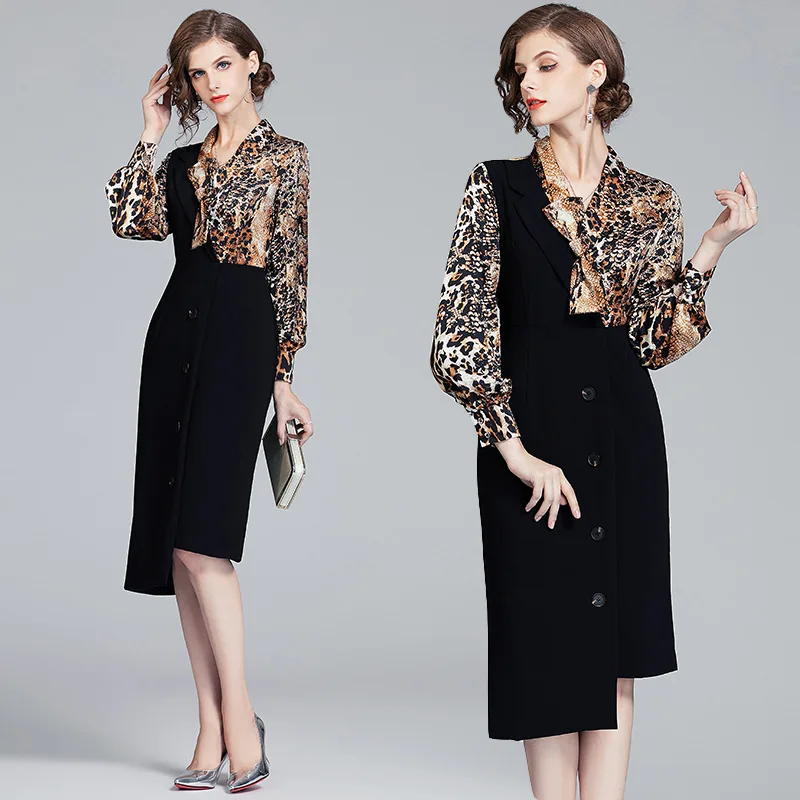 

Women's Dress 2019 New Style Leopord Pattern Joint Irregular Hem Dress