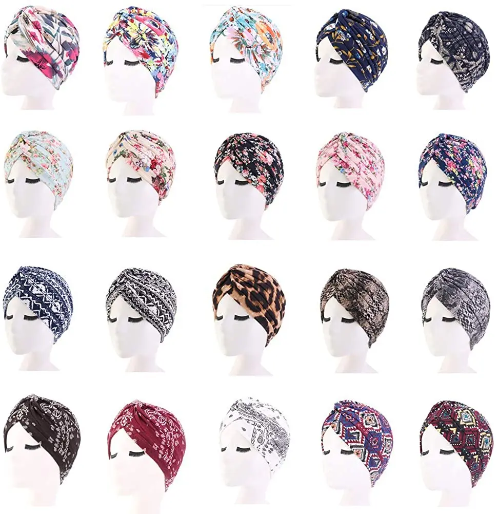 2022 Fashion Print Women’s Turban Hijab Caps Muslim Wrap Head Nightcap Hats Africa Headtie Chemo Bonnet Hair Loss Hat
