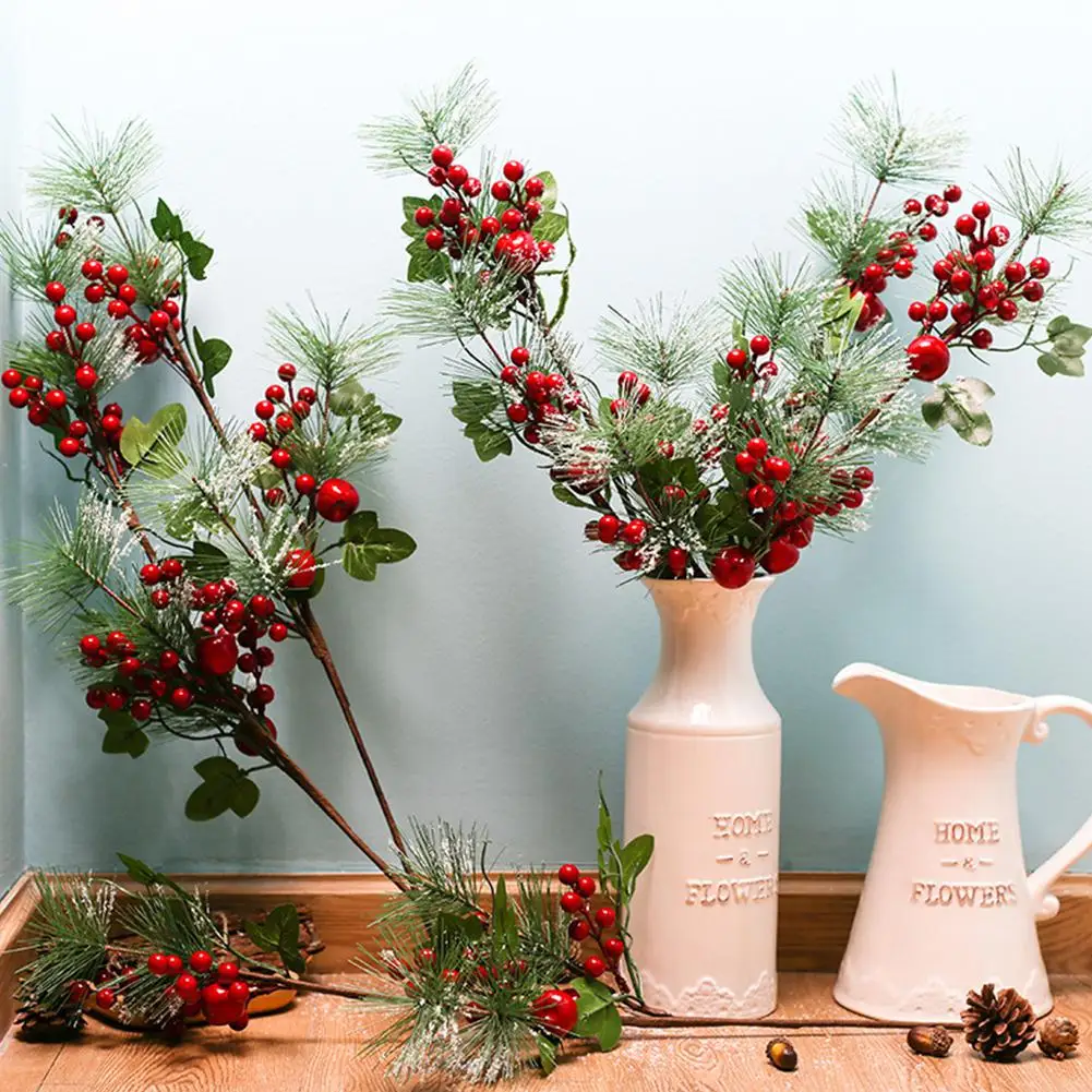 

TWISTER.CK Artificial Red Berry Pine Twigs Decoration for Christmas Crafts Party Home Decor Living Room Wedding Shooting Props