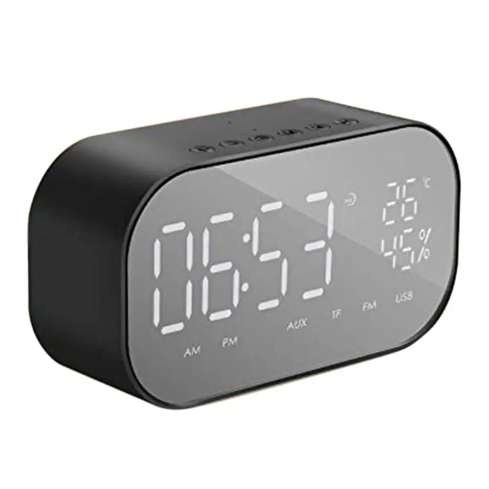 

Alarm Clock FM Radio Mini Portable Wireless Speaker Mirror LED Dimmable Display Car Subwoofer Stereo Speaker