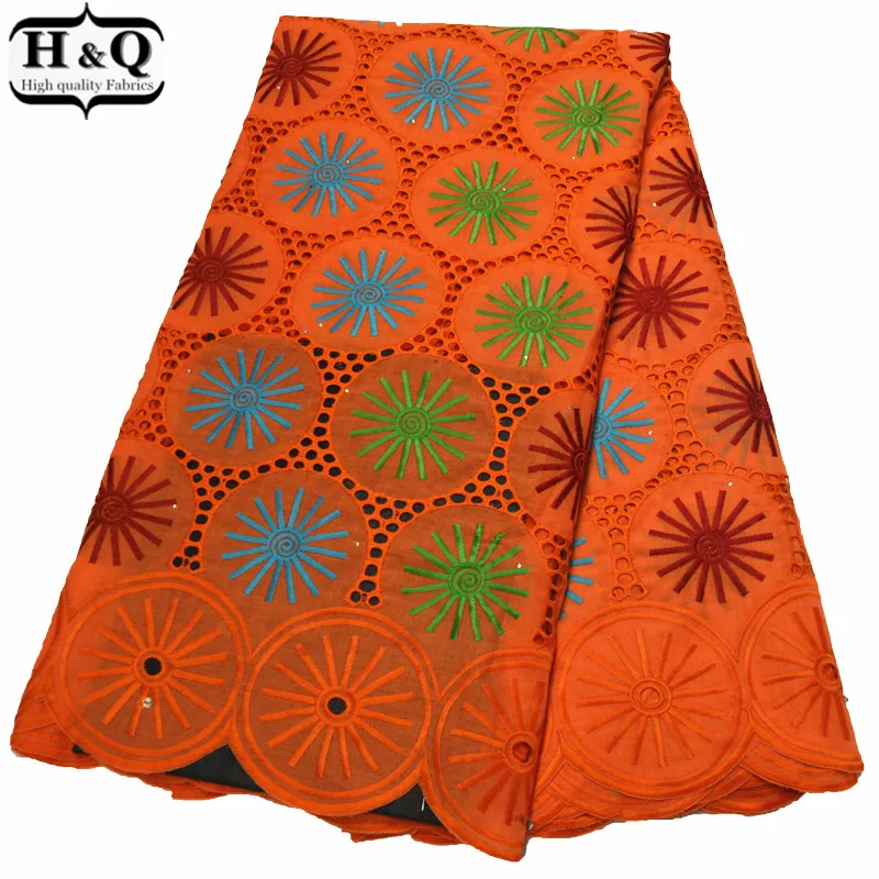 

Orange Swiss Voile Lace African Cotton Lace Fabric 2019 Embroidered Dry Lace 5 Yards/Piece Hollow Out Lace For Sewing Clothing