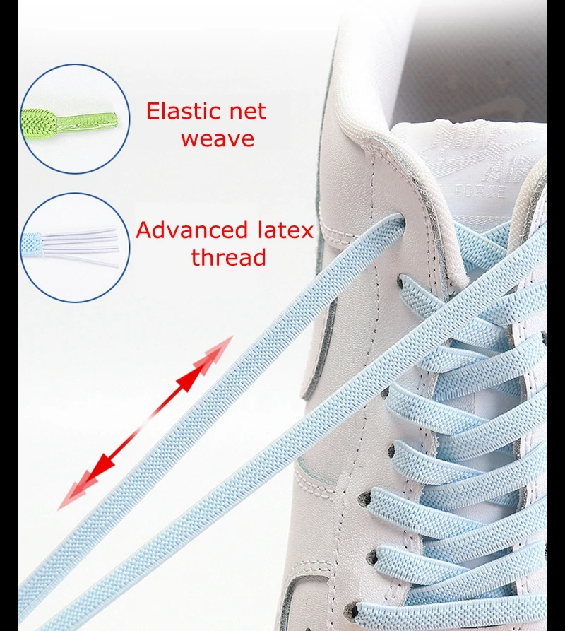 1 Pair Buckle Lock No Tie Shoelaces Elastic Reticulated Woven Flat Shoe Laces Quick Wear In 1 Second Sneakers Lazy Shoelace