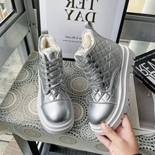 

Silver Plaid Snow Boots Women Winter Warm Furry Ankle Boots Ladies Comfort Platform Short Boot High Quality Botas de mujer